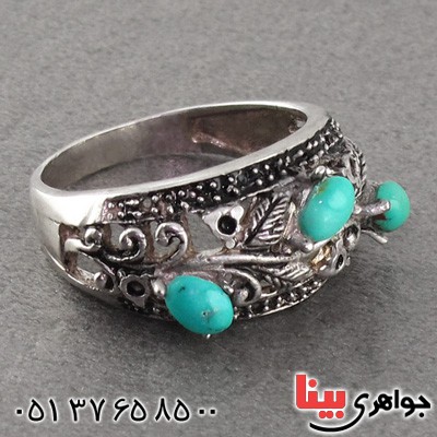 انگشتر فیروزه نیشابوری زنانه سیاه قلم _کد:15964
