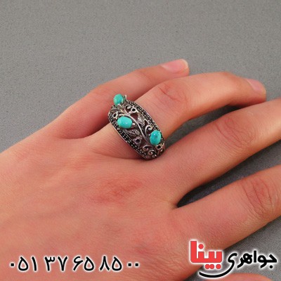 انگشتر فیروزه نیشابوری زنانه سیاه قلم _کد:15964