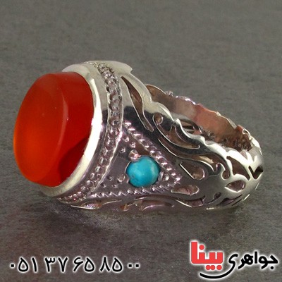 انگشتر عقیق یمنی و فیروزه نیشابوری درشت مردانه _کد:2298