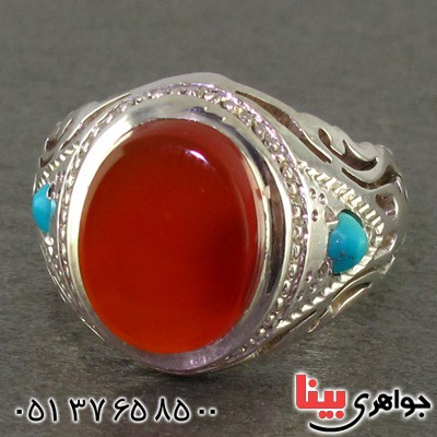 انگشتر عقیق یمنی و فیروزه نیشابوری درشت مردانه _کد:2298
