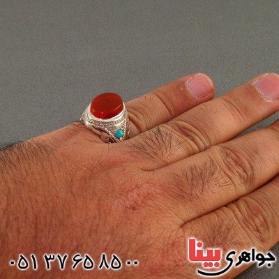 انگشتر عقیق یمنی و فیروزه نیشابوری درشت مردانه _کد:2298