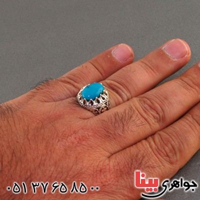 انگشتر فیروزه نیشابوری شجری مردانه صاف فاخر _کد:2303