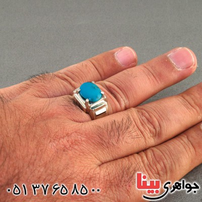 انگشتر فیروزه نیشابوری عجمی مردانه درشت کلاسیک _کد:2307