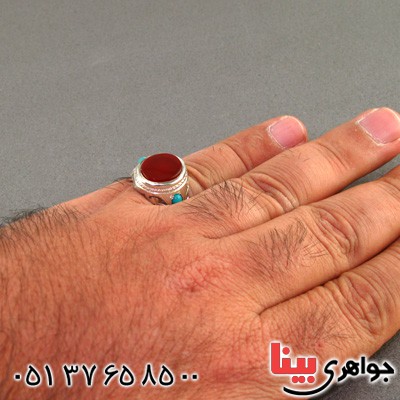 انگشتر عقیق یمنی و فیروزه نیشابوری ناب خوشرنگ مردانه _کد:2311