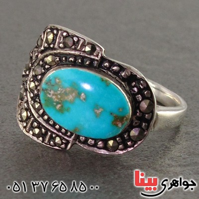 انگشتر فیروزه نیشابوری خوش رنگ مارکازیت زنانه _کد:15982