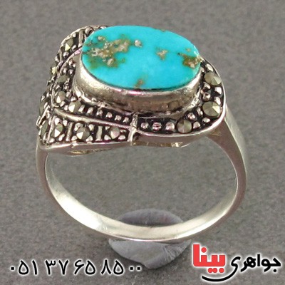 انگشتر فیروزه نیشابوری خوش رنگ مارکازیت زنانه _کد:15982