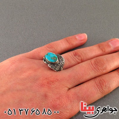 انگشتر فیروزه نیشابوری خوش رنگ مارکازیت زنانه _کد:15982