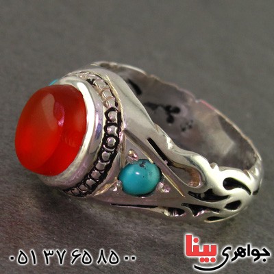 انگشتر عقیق یمنی ناب و فیروزه نیشابوری عجمی مردانه _کد:2327