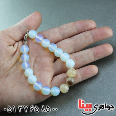 دستبند اوپال و عقیق شجری مهره ای خوشرنگ _کد:16009