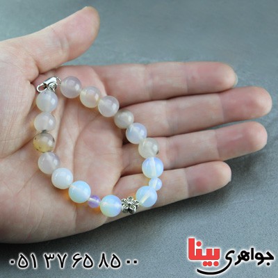 دستبند عقیق شجری و اوپال مهره ای _کد:16016