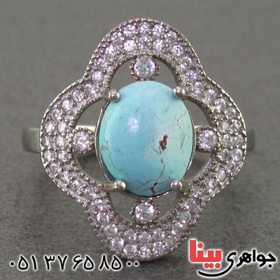 انگشتر فیروزه نیشابوری رودیوم زنانه مدل آلاله _کد:16078