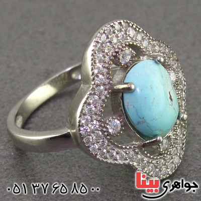 انگشتر فیروزه نیشابوری رودیوم زنانه مدل آلاله _کد:16078