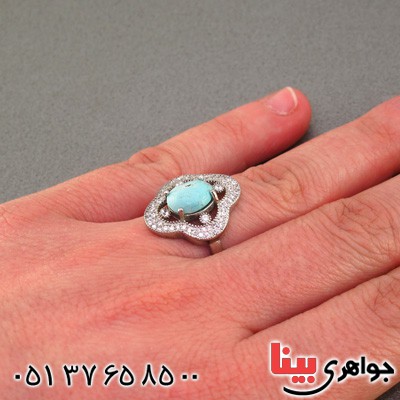 انگشتر فیروزه نیشابوری رودیوم زنانه مدل آلاله _کد:16078