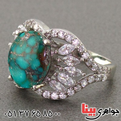 انگشتر فیروزه نیشابوری شجری رودیوم زنانه خوش طبع _کد:16083