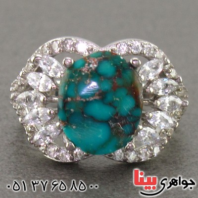 انگشتر فیروزه نیشابوری شجری رودیوم زنانه خوش طبع _کد:16083