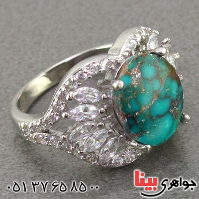 انگشتر فیروزه نیشابوری شجری رودیوم زنانه خوش طبع _کد:16083