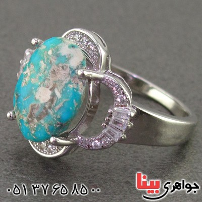 انگشتر فیروزه نیشابوری زنانه رودیوم خوش طرح _کد:16087