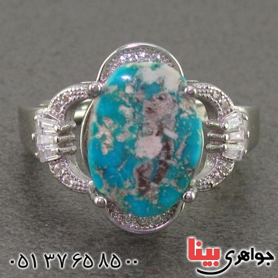 انگشتر فیروزه نیشابوری زنانه رودیوم خوش طرح _کد:16087