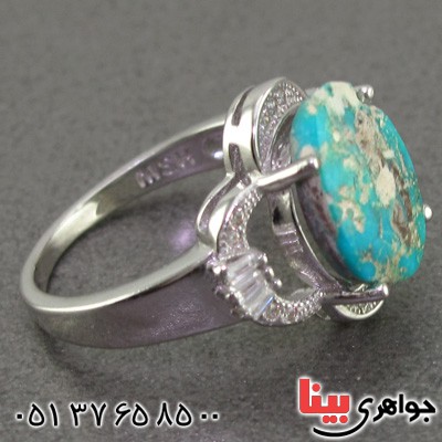 انگشتر فیروزه نیشابوری زنانه رودیوم خوش طرح _کد:16087