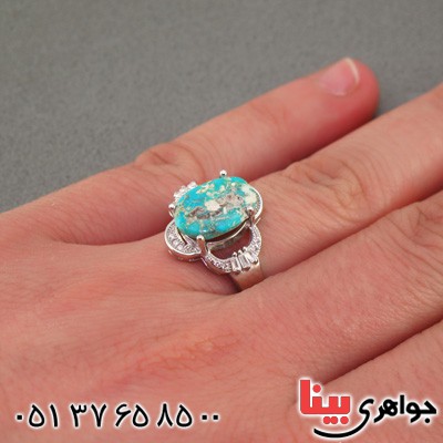 انگشتر فیروزه نیشابوری زنانه رودیوم خوش طرح _کد:16087