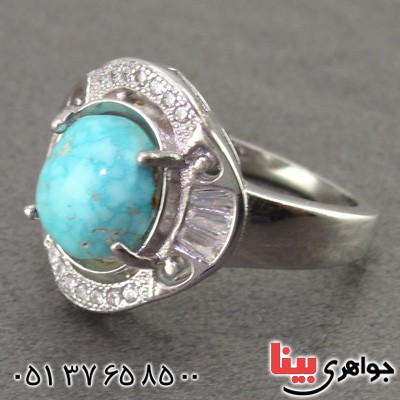 انگشتر فیروزه نیشابوری زنانه رودیوم خوشرنگ _کد:16093