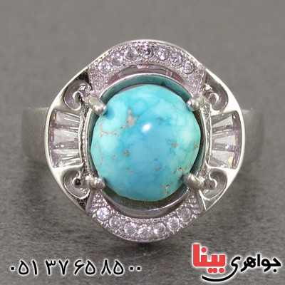 انگشتر فیروزه نیشابوری زنانه رودیوم خوشرنگ _کد:16093