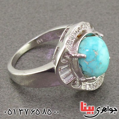 انگشتر فیروزه نیشابوری زنانه رودیوم خوشرنگ _کد:16093