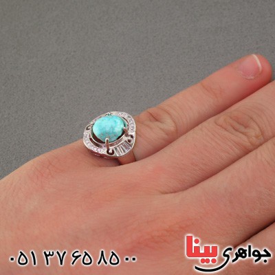 انگشتر فیروزه نیشابوری زنانه رودیوم خوشرنگ _کد:16093