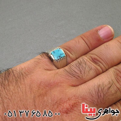 انگشتر فیروزه نیشابوری مردانه با تراش خاص کلاسیک _کد:16103