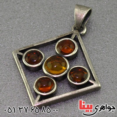 گردنبند کهربا بولونی درجه یک مدل عتیقه پنج نگین _کد:16135