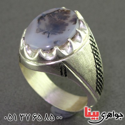 انگشتر عقیق شجری مردانه  هاشوری _کد:2364