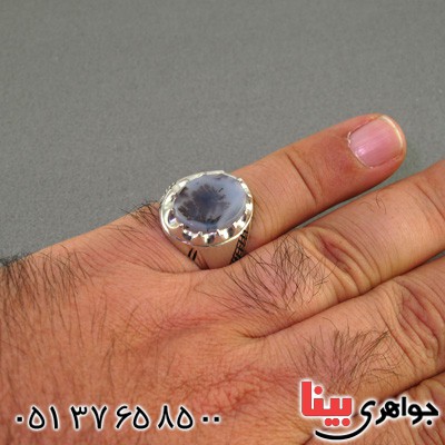 انگشتر عقیق شجری مردانه  هاشوری _کد:2364
