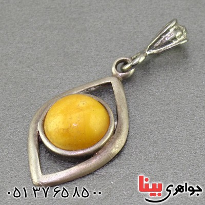 گردنبند کهربا بولونی قدیمی طرح چشم _کد:16155