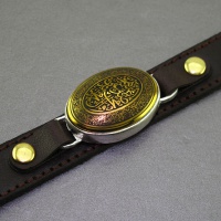 دستبند حدید طلایی با حکاکی صلوات 