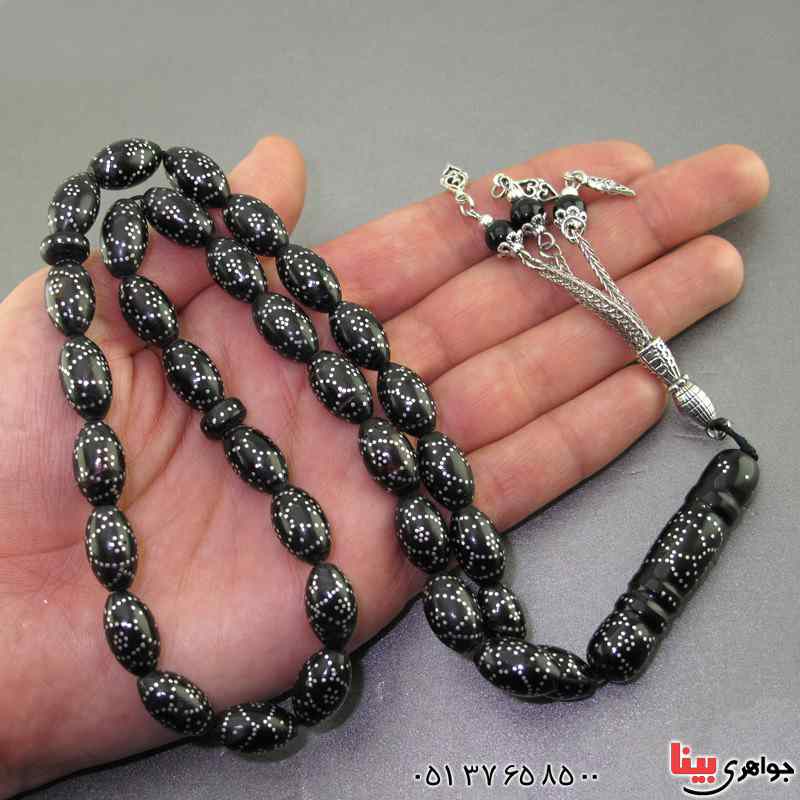 تسبیح یسر 33 دانه ای نقره کوب دانه هلی _کد:2376