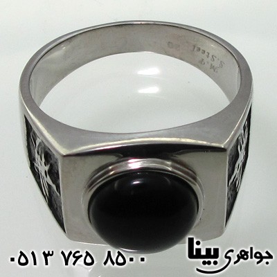 انگشتر عقیق سیاه (اونیکس) مستطیلی سیاه قلم