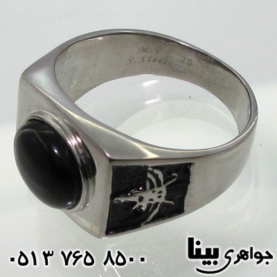 انگشتر عقیق سیاه (اونیکس) مستطیلی سیاه قلم