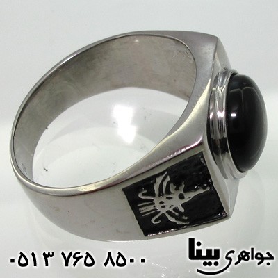 انگشتر عقیق سیاه (اونیکس) مستطیلی سیاه قلم