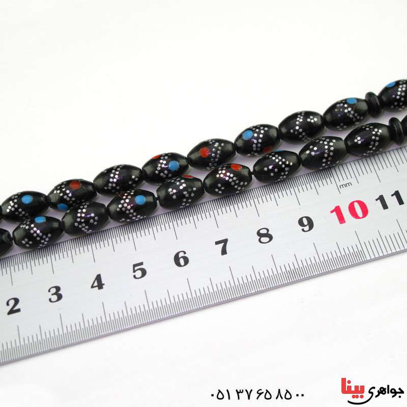 تسبیح یسر ۳۳ دانه ای نقره کوب و مرصع کاری فیروزه و مرجان _کد:16323