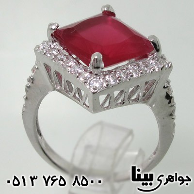 انگشتر یاقوت سرخ سنتاتیک مربعی دورنگین