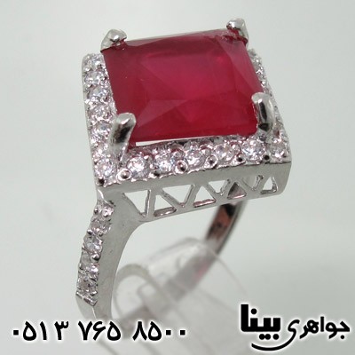 انگشتر یاقوت سرخ سنتاتیک مربعی دورنگین