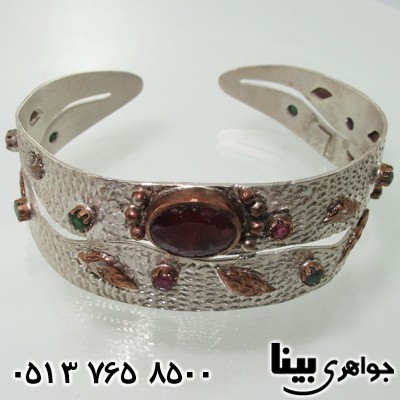 دستبند چند جواهر یاقوت سرخ و زمرد سنتی پهن