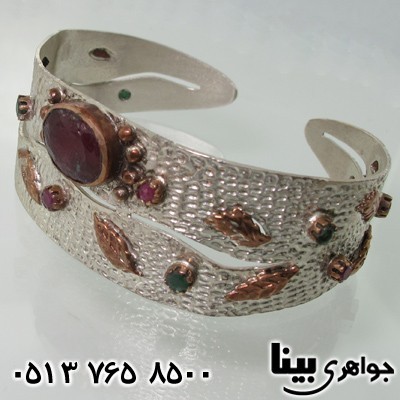 دستبند چند جواهر یاقوت سرخ و زمرد سنتی پهن