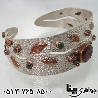 دستبند چند جواهر یاقوت سرخ و زمرد سنتی پهن