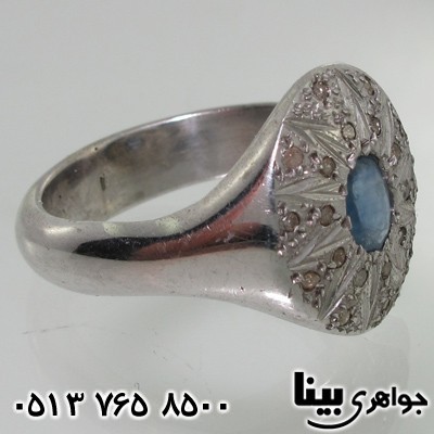 انگشتر چند جواهر یاقوت کبود و الماس بیضی