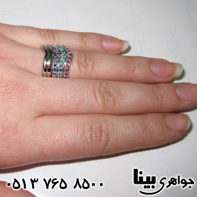 انگشتر چند جواهر یاقوت سرخ و کبود و زمرد طرح هفت