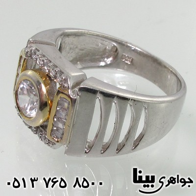 انگشتر نقره دو رنگ مربعی