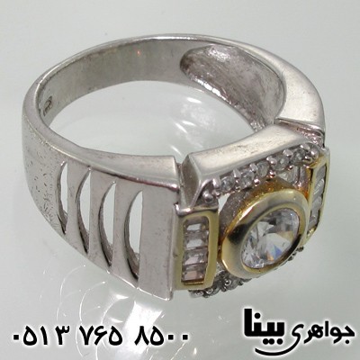 انگشتر نقره دو رنگ مربعی