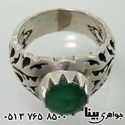 انگشتر زمرد پهن شبکه کاری