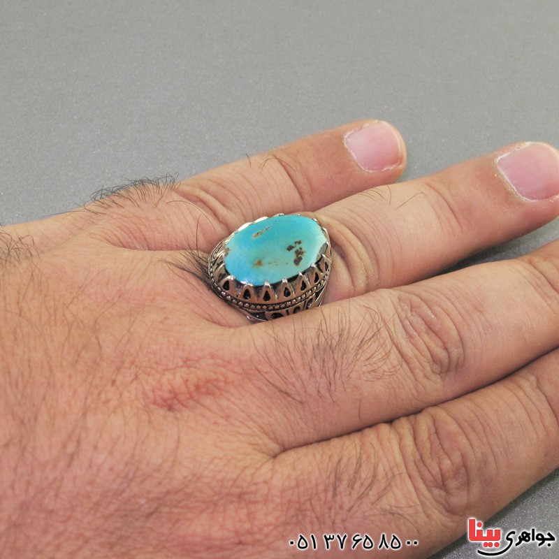 انگشتر فیروزه نیشابوری شجری مردانه درشت قدیمی _کد:2563